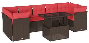 VidaXL 8 db barna polyrattan kerti kanapégarnitúra párnákkal