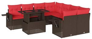VidaXL 9 db barna polyrattan kerti kanapégarnitúra párnákkal
