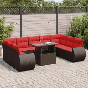 VidaXL 10 részes barna polyrattan akácfa kerti ülőgarnitúra párnákkal