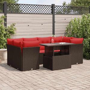 VidaXL 7 részes barna polyrattan akácfa kerti ülőgarnitúra párnákkal