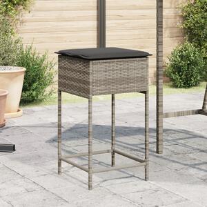 VidaXL 2 db szürke polyrattan kerti bárszék párnával