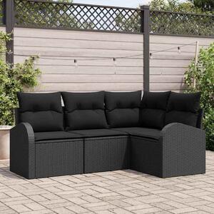 VidaXL Kerti Kanapé Szett 4 pcs Fekete polirattan