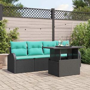 VidaXL Kerti Kanapé Szett párnával párnával 5 pcs Fekete Poly Rattan
