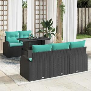 VidaXL Kerti Kanapé Szett párnával tárolóval 6 pcs Fekete Poly Rattan
