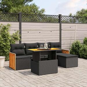 Polyrattan Kerti Ülőgarnitúra - 6 részes - Fekete