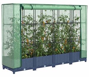 Rattan hatású magaságyás üvegháztakaróval 160 x 40 x 123 cm