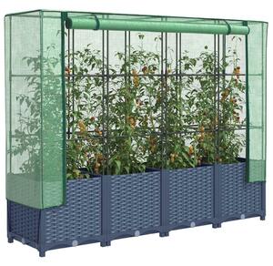 Rattan hatású magaságyás üvegháztakaróval 160 x 40 x 138 cm
