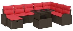VidaXL Kerti Kanapé Szett párnával tárolóval 9 pcs Barna Poli rattan