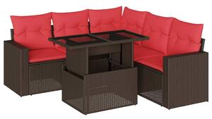 VidaXL 6 db barna polyrattan kerti kanapégarnitúra párnákkal