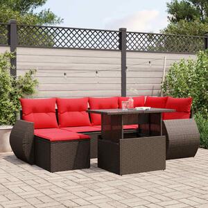 VidaXL 7 db barna polyrattan kerti kanapégarnitúra párnákkal