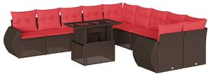 VidaXL 11 db barna polyrattan kerti kanapégarnitúra párnákkal
