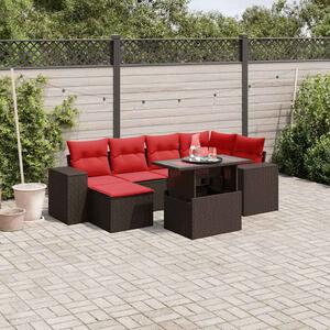 VidaXL 7 db barna polyrattan kerti kanapégarnitúra párnákkal