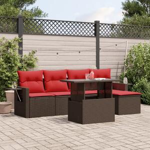 VidaXL 6 db barna polyrattan kerti kanapégarnitúra párnákkal