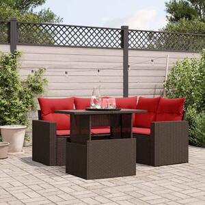 VidaXL 5 db barna polyrattan kerti kanapégarnitúra párnákkal