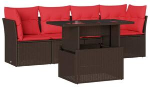 VidaXL 5 db barna polyrattan kerti kanapégarnitúra párnákkal