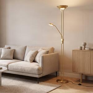 Lindby LED állólámpa Josefin, sárgaréz, olvasólámpa, dimmelhető, dimmelhető, Sárgaréz / arany, Nappali / Étkező, fém, Modern