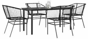 5 részes fekete polyrattan üveg kerti étkezőgarnitúra