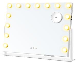 Sminktükör LED világítással 58 × 43 cm – 15 LED izzóval, fehér