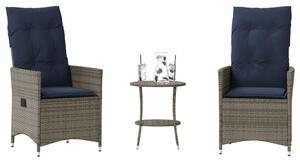 3 darabos szürke polyrattan bisztrógarnitúra párnákkal