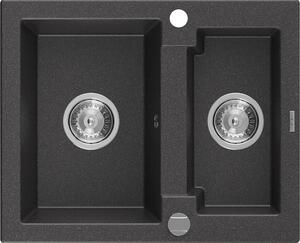Mexen Carlos, gránit mosogató 582x475x177 mm, 1,5 kamrás, fekete foltos, 6518581500-76