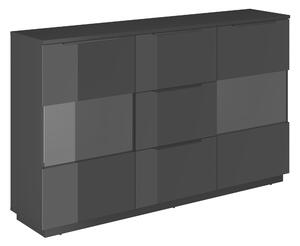 Komód Talevaro 105, Edzett üveg, Laminált forgácslap, 109x180x41cm, Fekete, Fényes fekete
