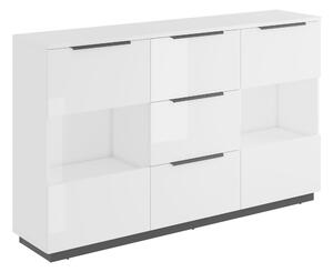 Komód Talevaro 105, Edzett üveg, Laminált forgácslap, 109x180x41cm, Fehér, Fényes fehér, Fekete