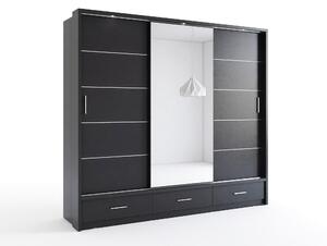 Gardróbszekrény Fresno 100, Laminált forgácslap, 215x250x63cm, Fekete
