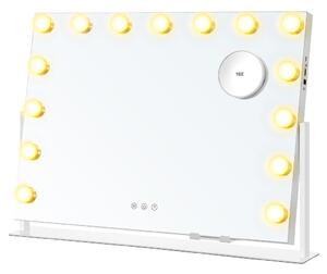 SONGMICS LWM001W02 sminktükör 15 LED izzóval matt fehér 58 x 43 cm