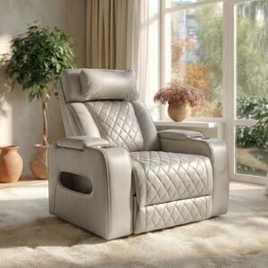 Luxus elektromos relax fotel, lábtartóval, pohártartóval, világítással AirLeather bézs