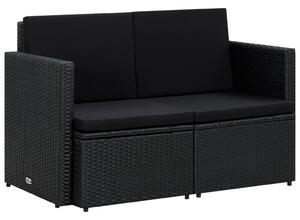 VidaXL fekete kétszemélyes polyrattan kerti kanapé párnákkal