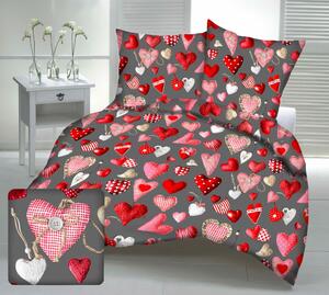 Deluxe 3D Love szürke pamut ágyneműhuzat TiaHome - 1x Párna 90x70cm, 1x Paplan 140x200cm