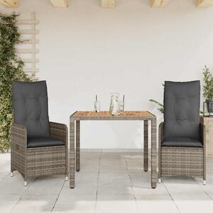 3 részes szürke polyrattan kerti bisztrógarnitúra párnákkal