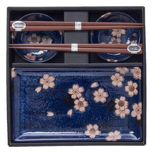 Sakura hatrészes kék kerámia étkészlet sushihoz - MIJ