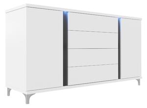 Komód Florem, Laminált forgácslap, 88x180x40cm, Fényes fehér, Fehér, Fényes fekete