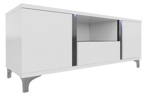 TV-állvány Florem, Laminált forgácslap, 50x150x40cm, Fényes fekete, Fényes fehér, Fehér