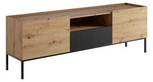 TV-állvány Lunole 109, Közepes sűrűségű farostlemez, Laminált forgácslap, 60x180x42cm, Artisan tölgy, Fekete