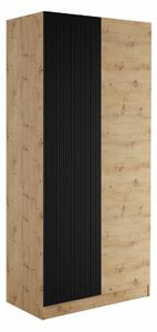 Gardróbszekrény Lunole 113, Laminált forgácslap, Közepes sűrűségű farostlemez, 220x103x55cm, Artisan tölgy, Fekete