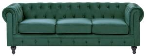 Kanapé 3 személyes CHESTERFIELD Bársony Smaragdzöld