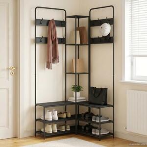 VidaXL Kabátállvány cipőpaddal Fekete Tölgy 143 x 30 x 199,5 cm