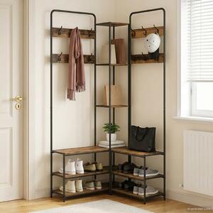 VidaXL Kabátállvány cipőpaddal Antik Fa 143 x 30 x 199,5 cm Szerelt Fa