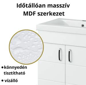 HD HÉRA 55 cm széles álló fürdőszobai mosdószekrény, fényes fehér, króm kiegészítőkkel, 2 soft close ajtóval, szögletes kerámia mosdóval
