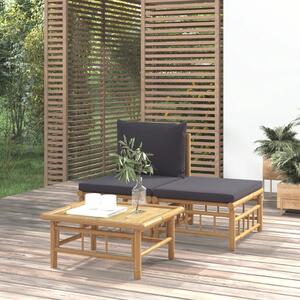 VidaXL 3 részes bambusz kerti ülőgarnitúra sötétszürke párnákkal