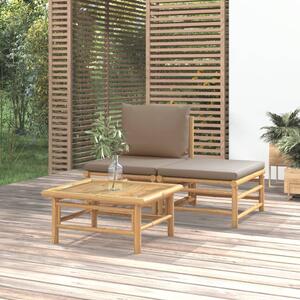 VidaXL 3 részes bambusz kerti ülőgarnitúra tópszínű párnákkal