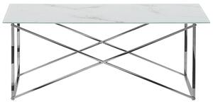Fehér és ezüst márványhatású dohányzóasztal 100 x 50 cm EMPORIA