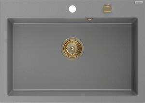 Mexen Elix, 1 tálos gránit mosogató 700 x 500 mm, szürke, arany szifon, 6526701005-71-G