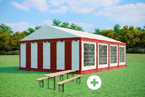 Partysátor 5x8 m STANDARD SZETT – sátor + sörsütő szettek szín piros-fehér