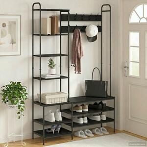 VidaXL Kabátállvány cipőpaddal Fekete Tölgy 120,5 x 34 x 190 cm