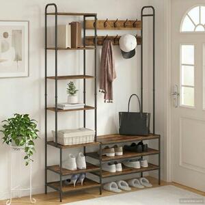 VidaXL Kabátállvány cipőpaddal Antik Fa 120,5 x 34 x 190 cm Szerelt Fa