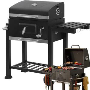 Faszenes kerti grill két rács hőmérő fedél polc hamutál nagyméretű