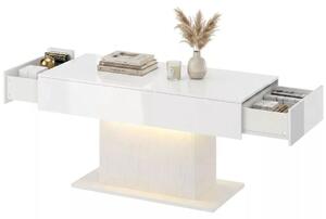 HOMCOM Dohányzóasztal tárolóval, LED magasfényű, modern, 2 fiókkal és távirányítóval, fehér